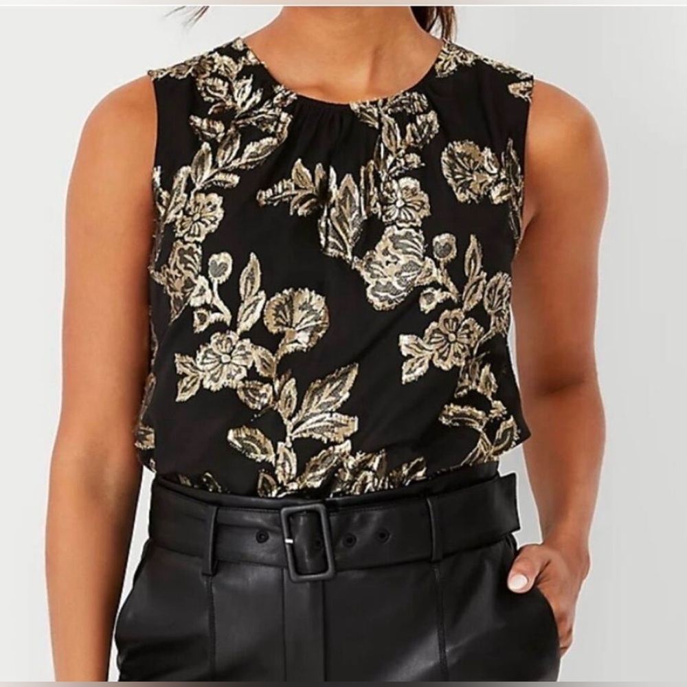 Ann Taylor Floral Jacquard
Shirred Tank, black and gold, lined, size S